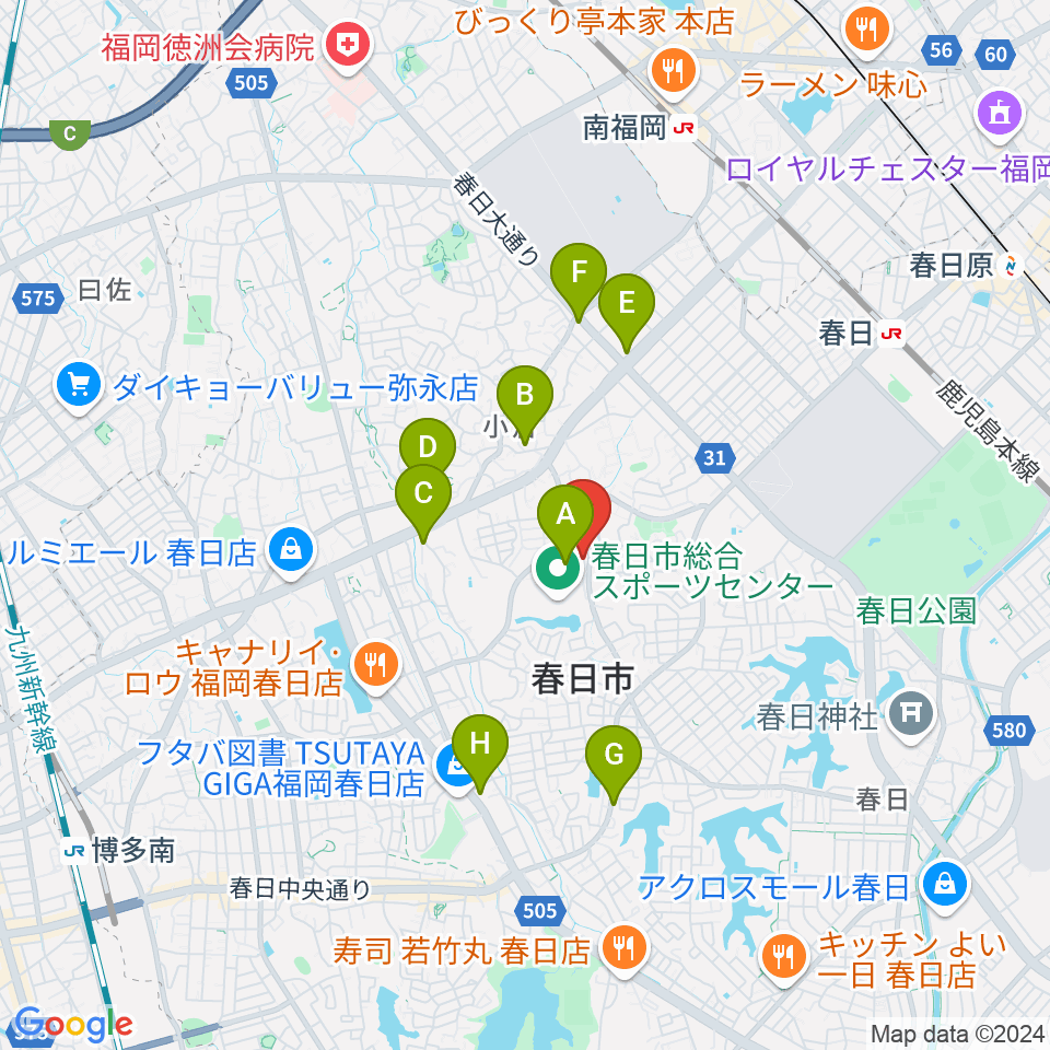 春日市ふれあい文化センター周辺のカフェ一覧地図