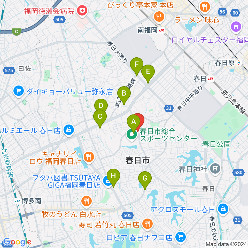 春日市ふれあい文化センター周辺のカフェ一覧地図