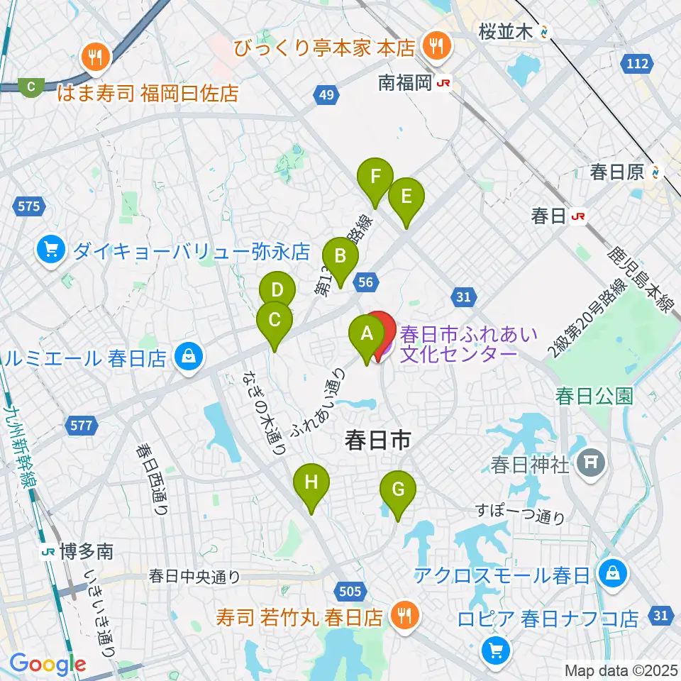 春日市ふれあい文化センター周辺のカフェ一覧地図