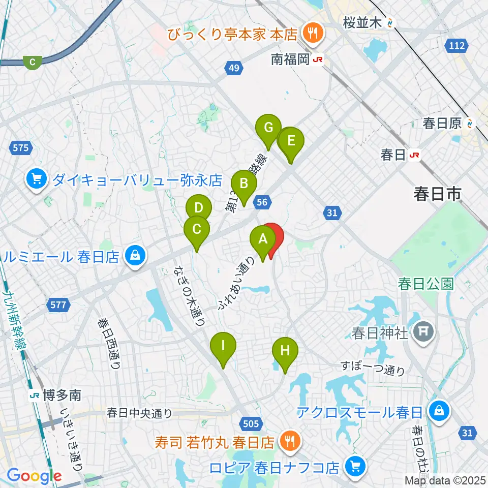 春日市ふれあい文化センター周辺のカフェ一覧地図