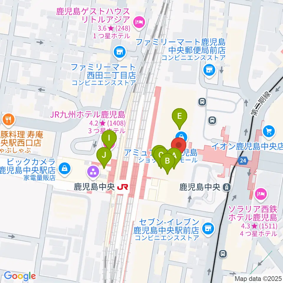 島村楽器 鹿児島アミュプラザ店周辺のカフェ一覧地図