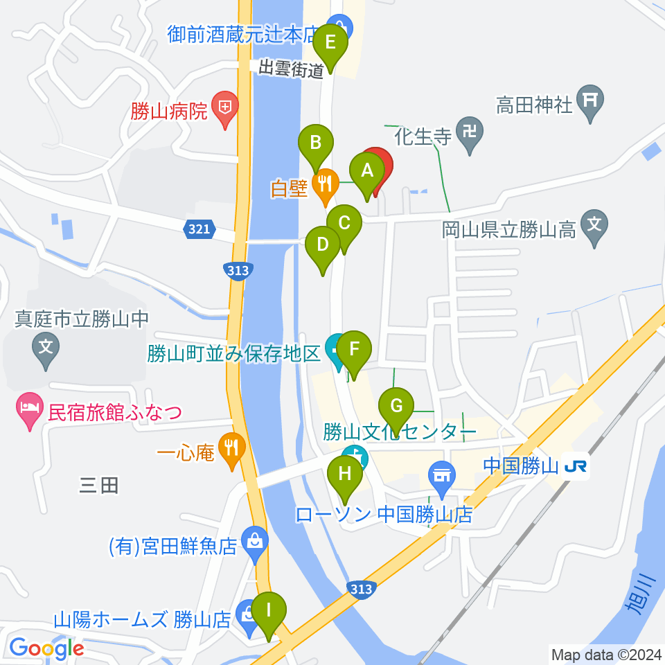 勝山文化往来館ひしお周辺のカフェ一覧地図