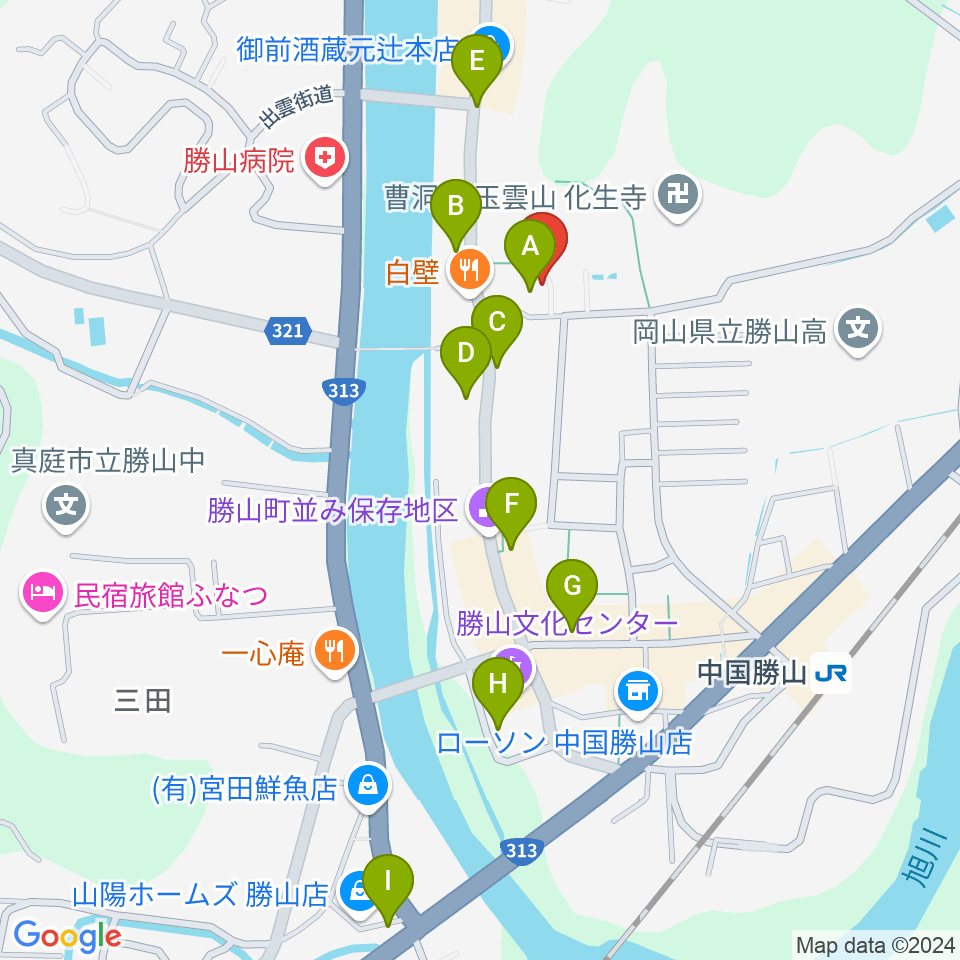 勝山文化往来館ひしお周辺のカフェ一覧地図