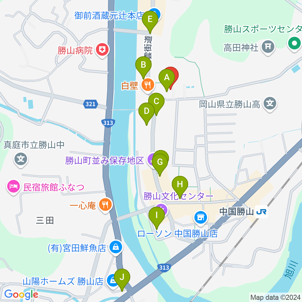 勝山文化往来館ひしお周辺のカフェ一覧地図