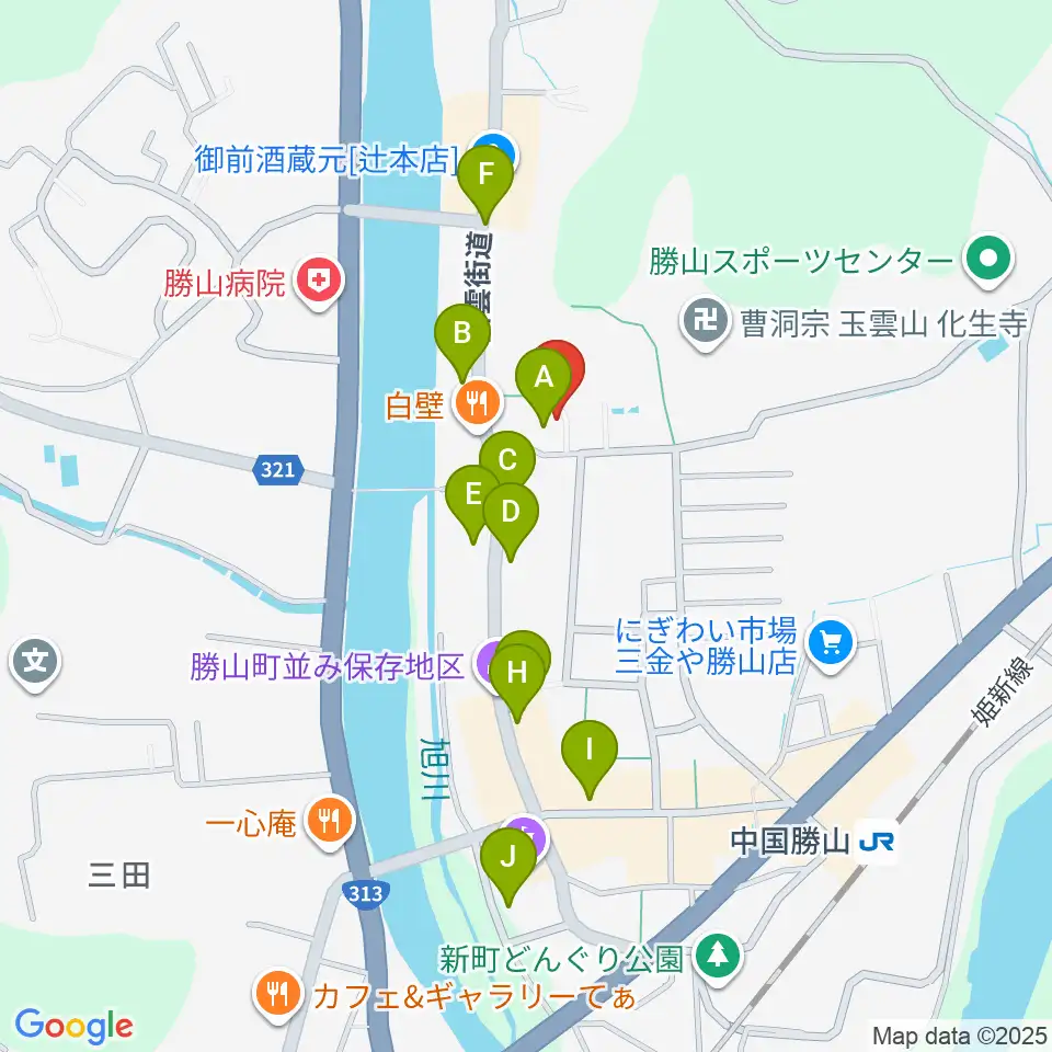 勝山文化往来館ひしお周辺のカフェ一覧地図