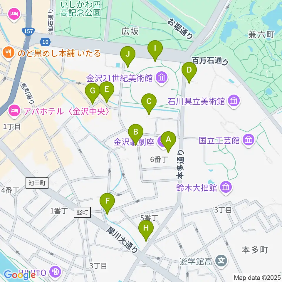 金沢歌劇座周辺のカフェ一覧地図