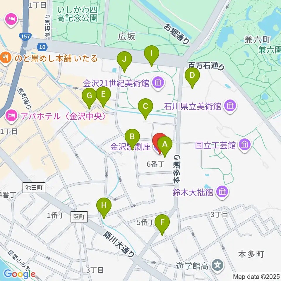 金沢歌劇座周辺のカフェ一覧地図