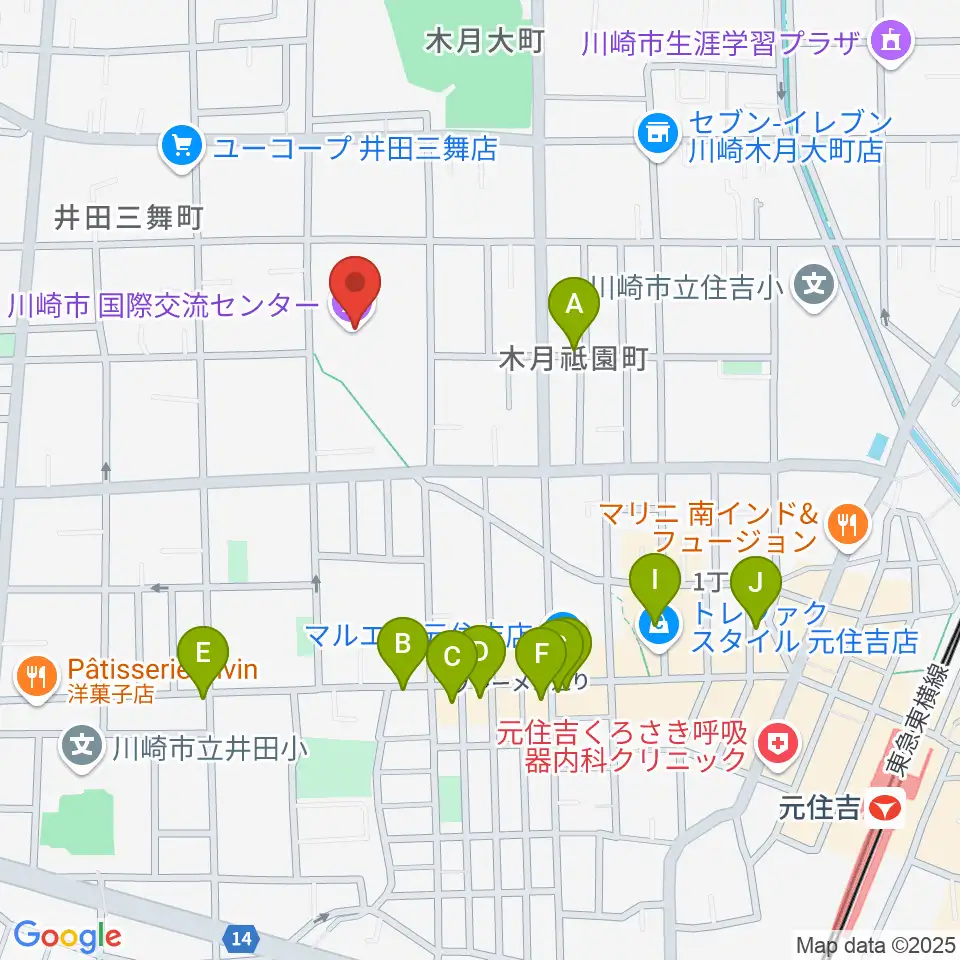 川崎市国際交流センター周辺のカフェ一覧地図