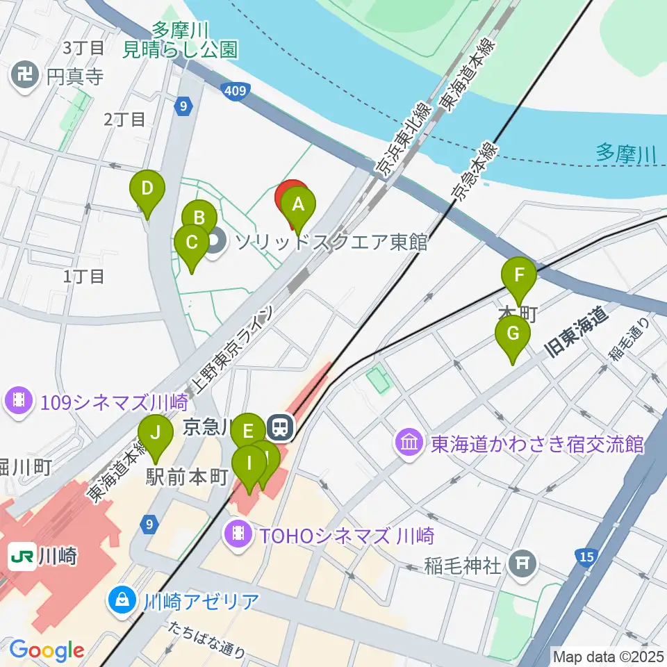 川崎市産業振興会館周辺のカフェ一覧地図