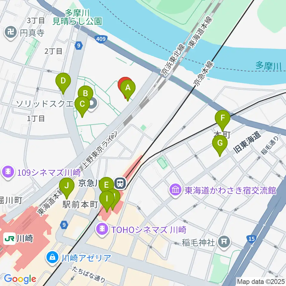 川崎市産業振興会館周辺のカフェ一覧地図