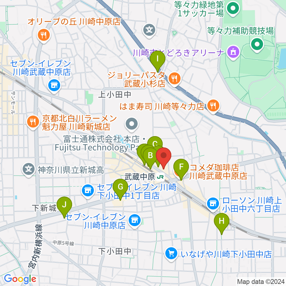 川崎市総合福祉センター エポックなかはら周辺のカフェ一覧地図