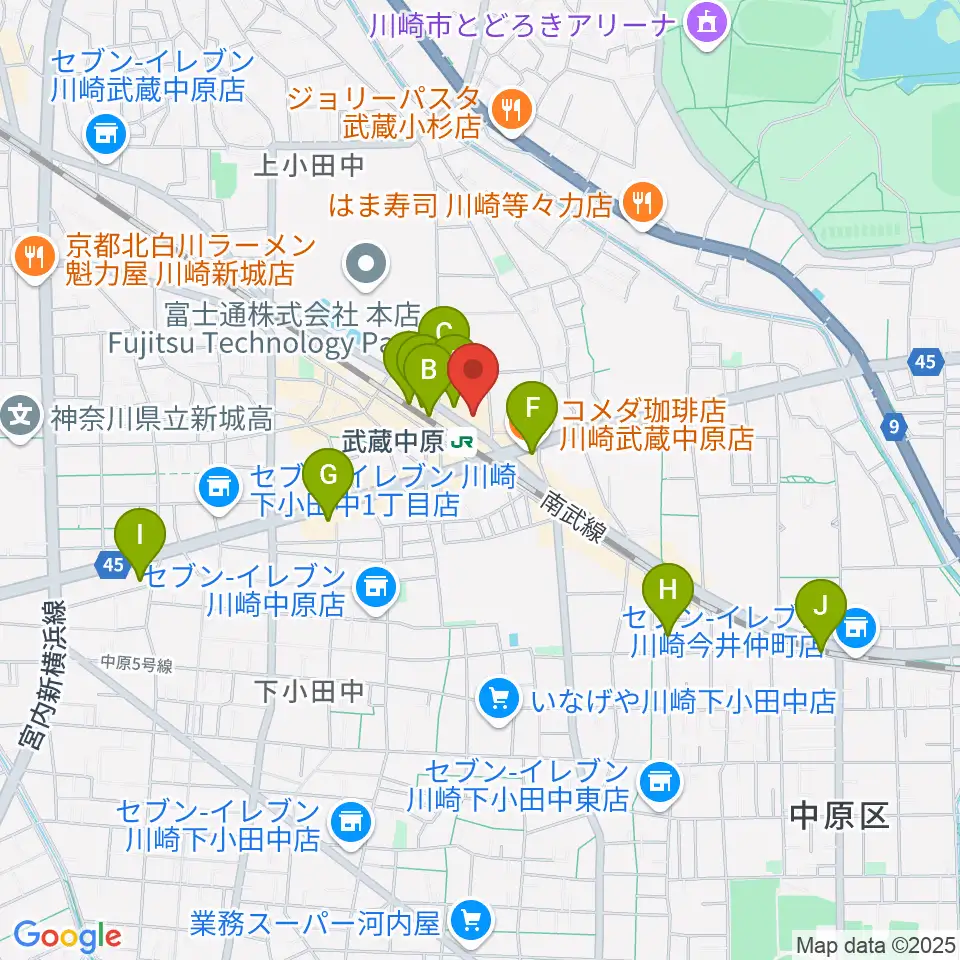 川崎市総合福祉センター エポックなかはら周辺のカフェ一覧地図