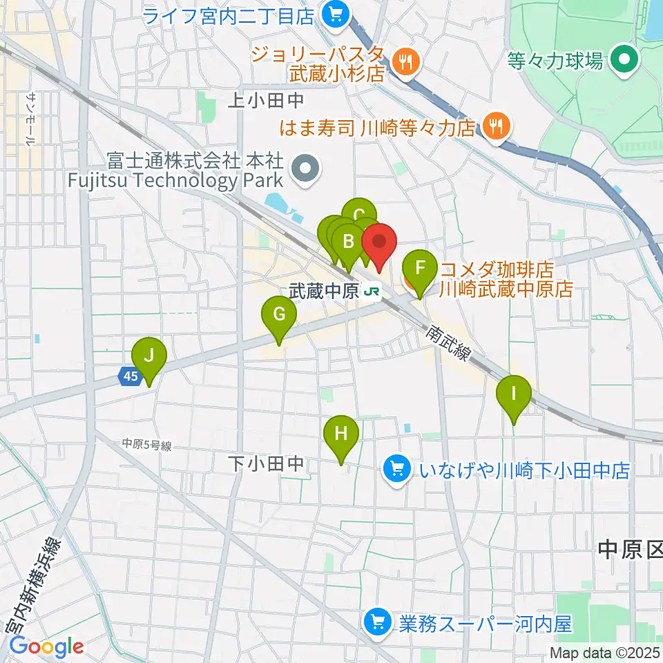 川崎市総合福祉センター エポックなかはら周辺のカフェ一覧地図