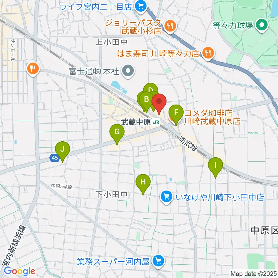 川崎市総合福祉センター エポックなかはら周辺のカフェ一覧地図