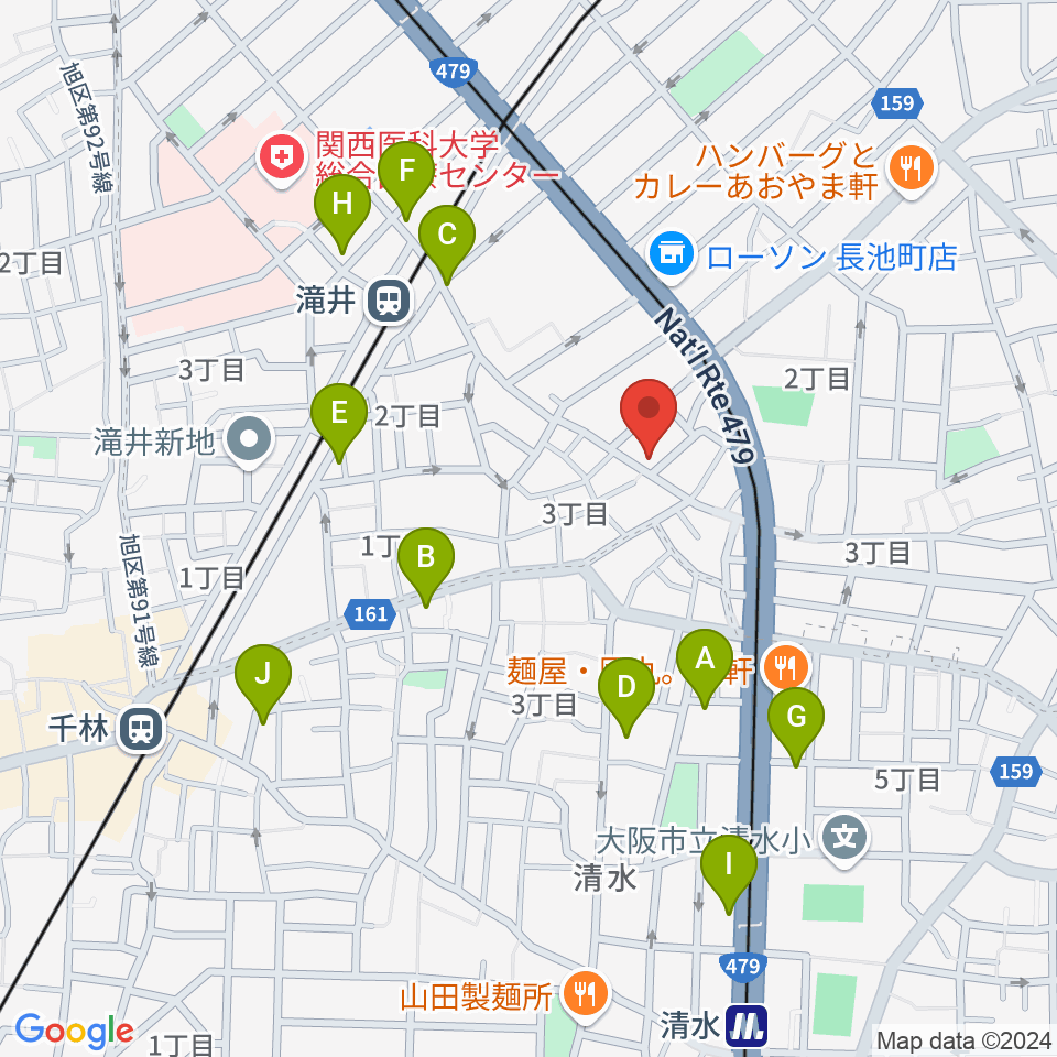 井谷ギター教室周辺のカフェ一覧地図