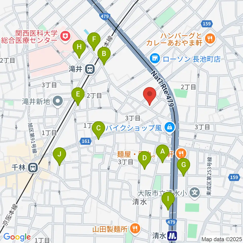 井谷ギター教室周辺のカフェ一覧地図