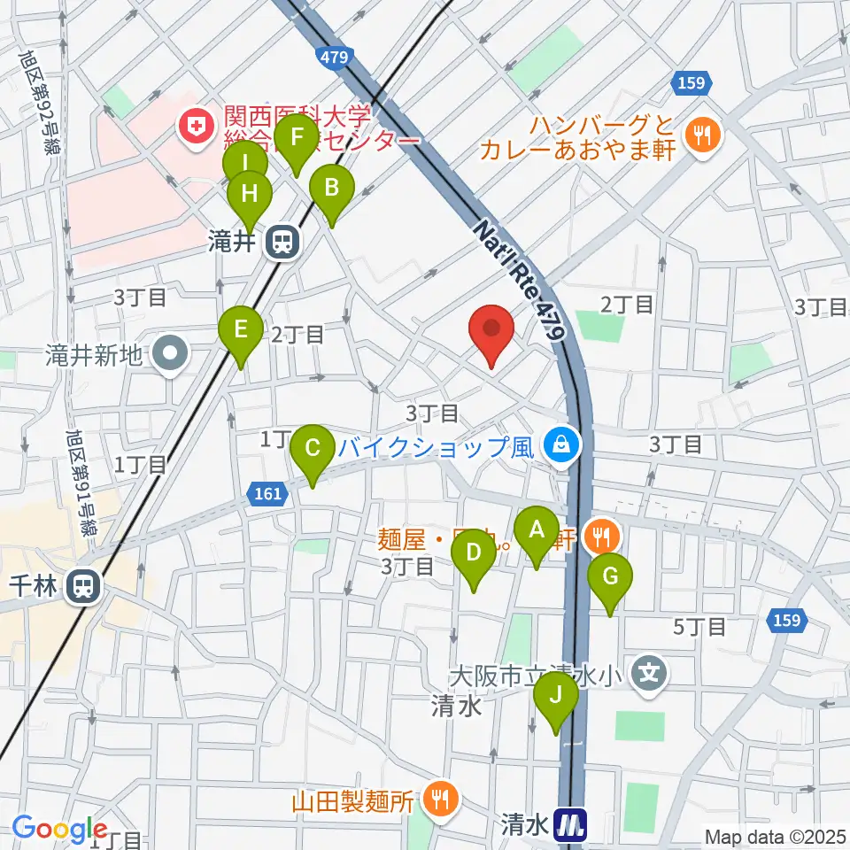 井谷ギター教室周辺のカフェ一覧地図