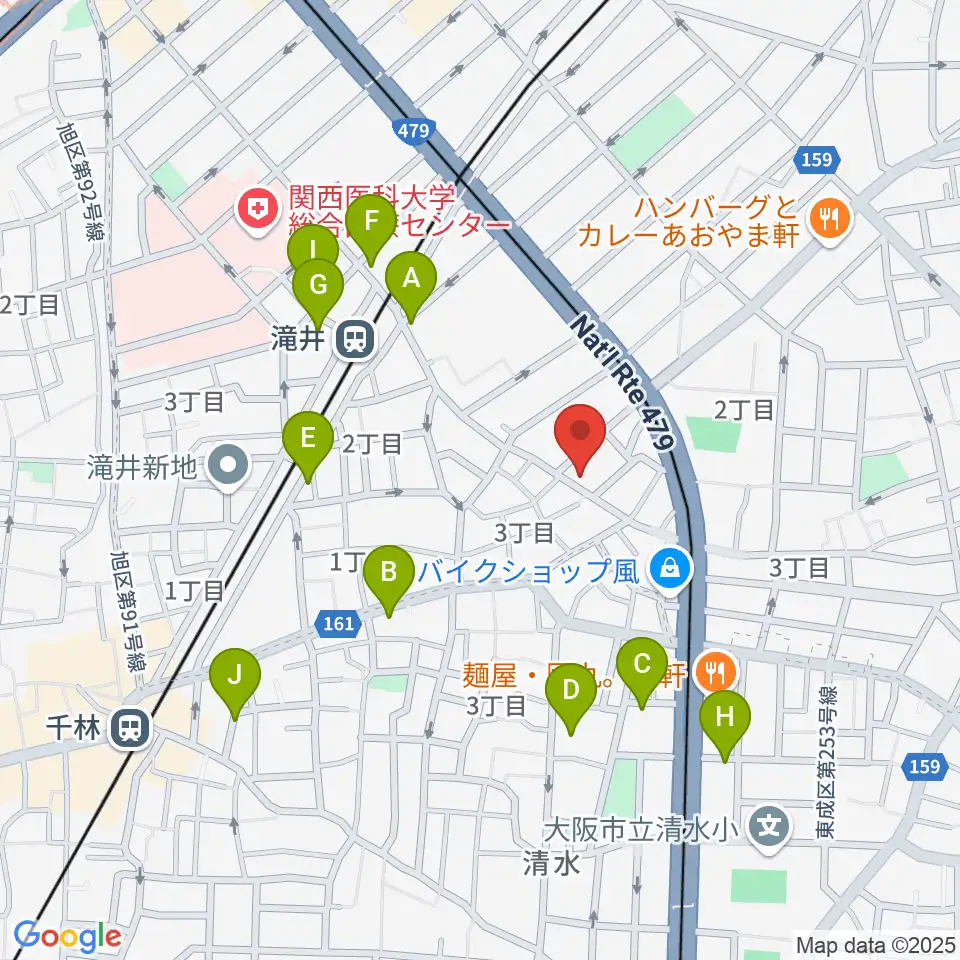 井谷ギター教室周辺のカフェ一覧地図