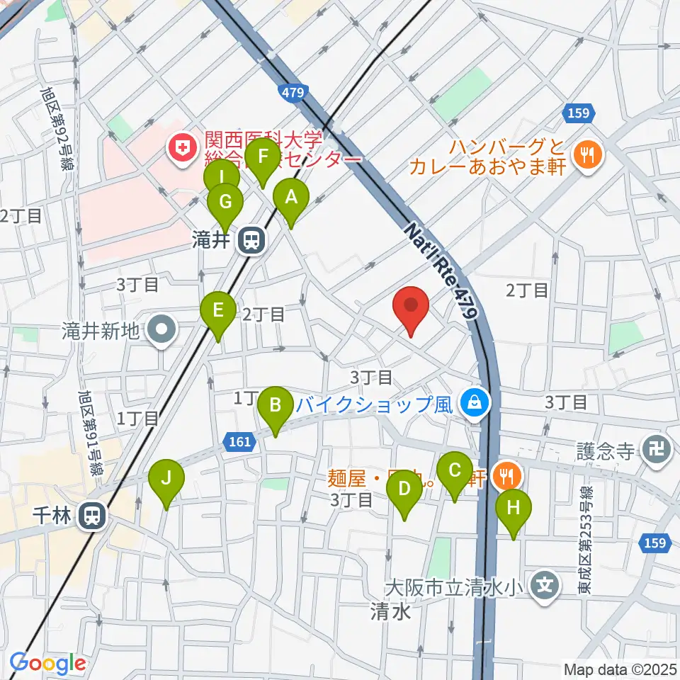 井谷ギター教室周辺のカフェ一覧地図