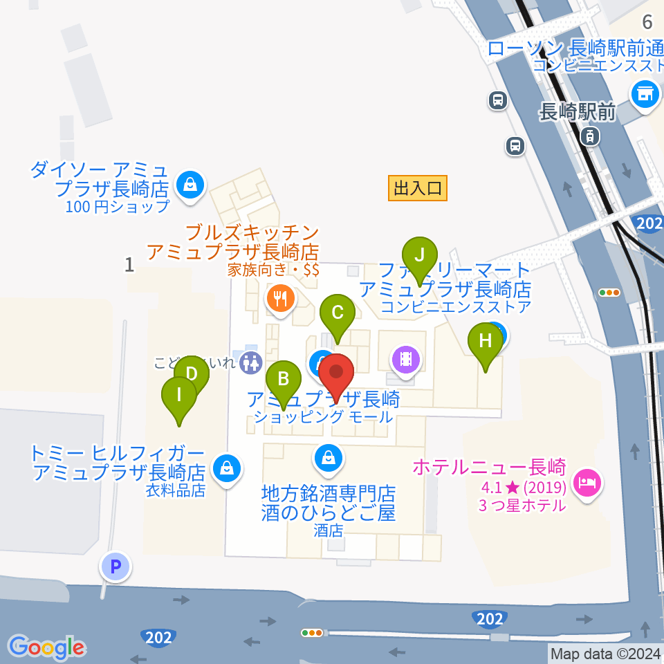 島村楽器 アミュプラザ長崎店周辺のカフェ一覧地図