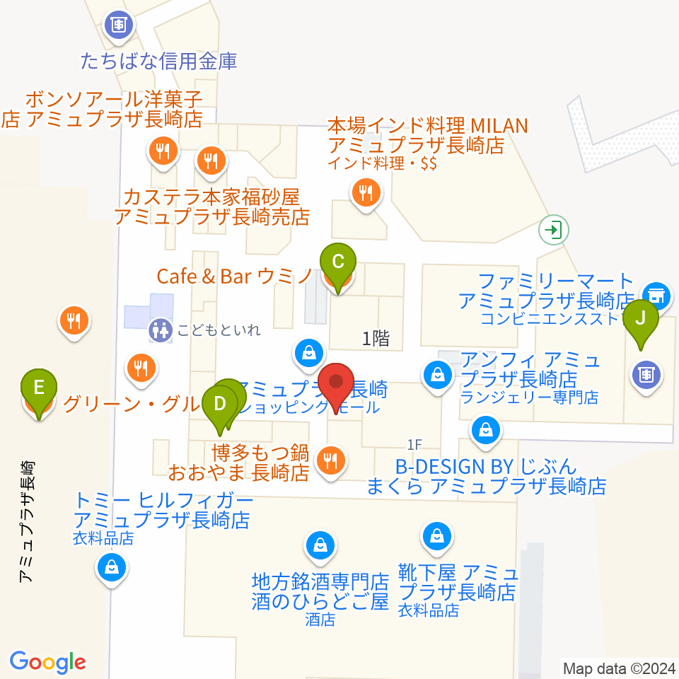 島村楽器 アミュプラザ長崎店周辺のカフェ一覧地図