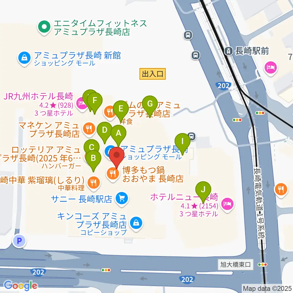 島村楽器 アミュプラザ長崎店周辺のカフェ一覧地図