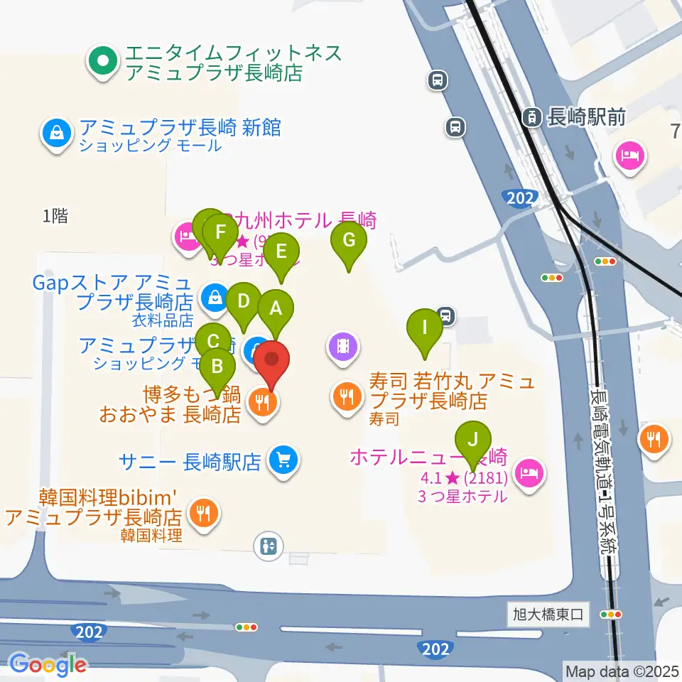 島村楽器 アミュプラザ長崎店周辺のカフェ一覧地図