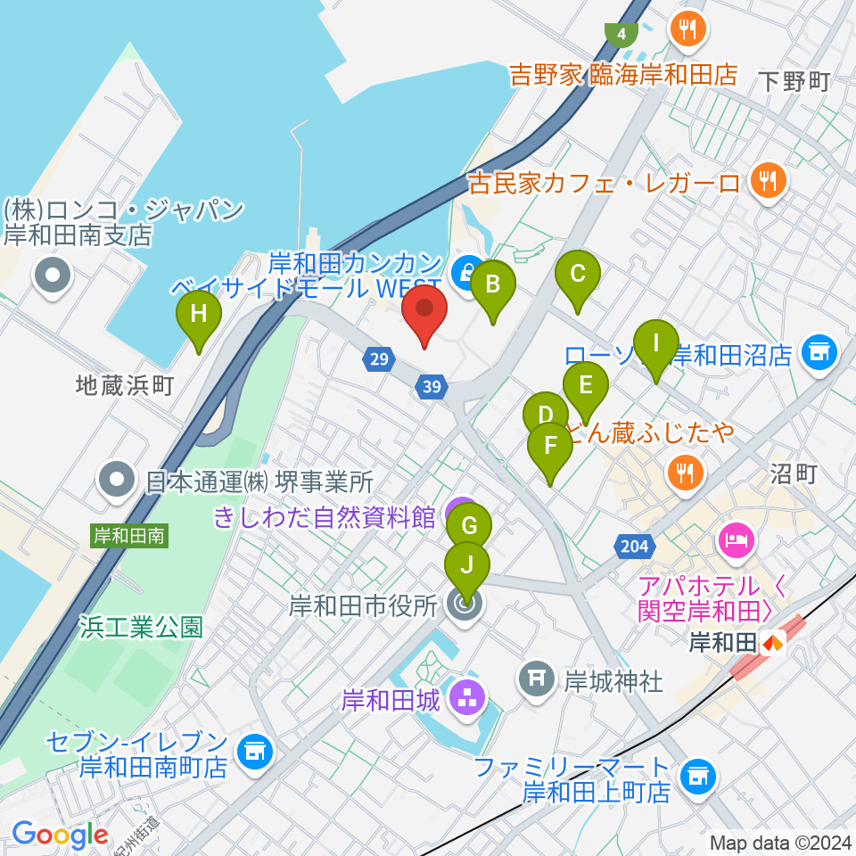 南海浪切ホール周辺のカフェ一覧地図