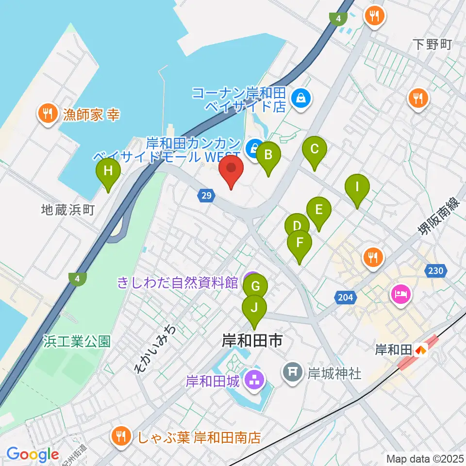南海浪切ホール周辺のカフェ一覧地図