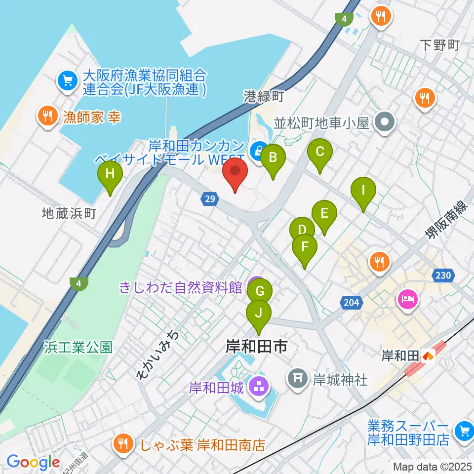 南海浪切ホール周辺のカフェ一覧地図