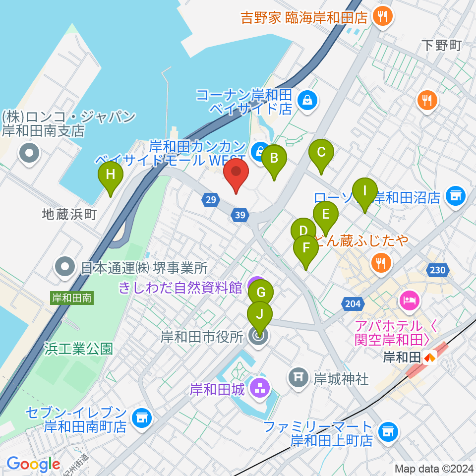 南海浪切ホール スタジオ周辺のカフェ一覧地図