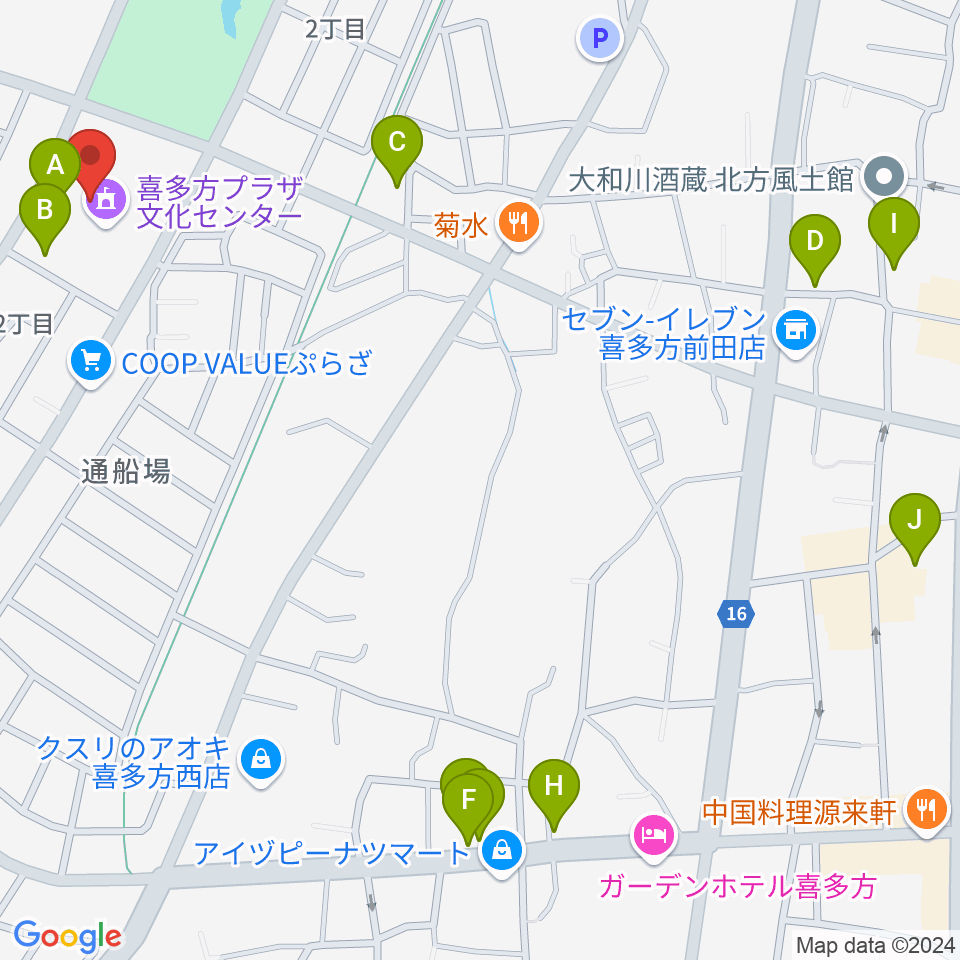 喜多方プラザ文化センター周辺のカフェ一覧地図