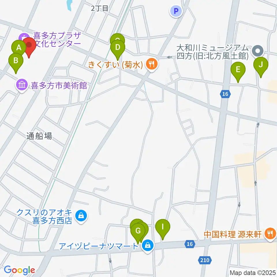 喜多方プラザ文化センター周辺のカフェ一覧地図