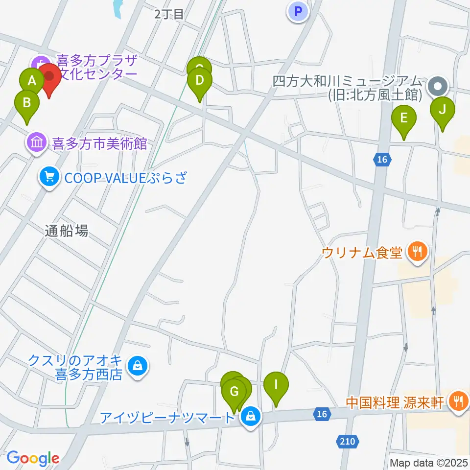 喜多方プラザ文化センター周辺のカフェ一覧地図