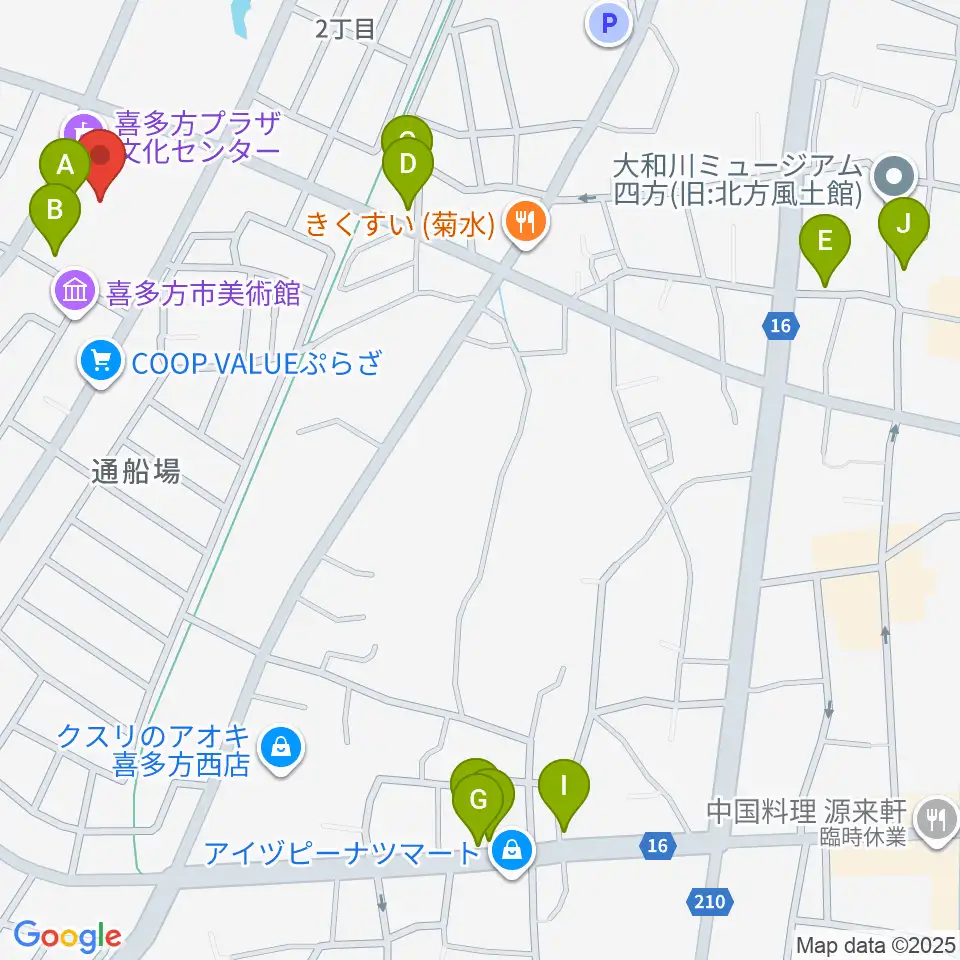 喜多方プラザ文化センター周辺のカフェ一覧地図