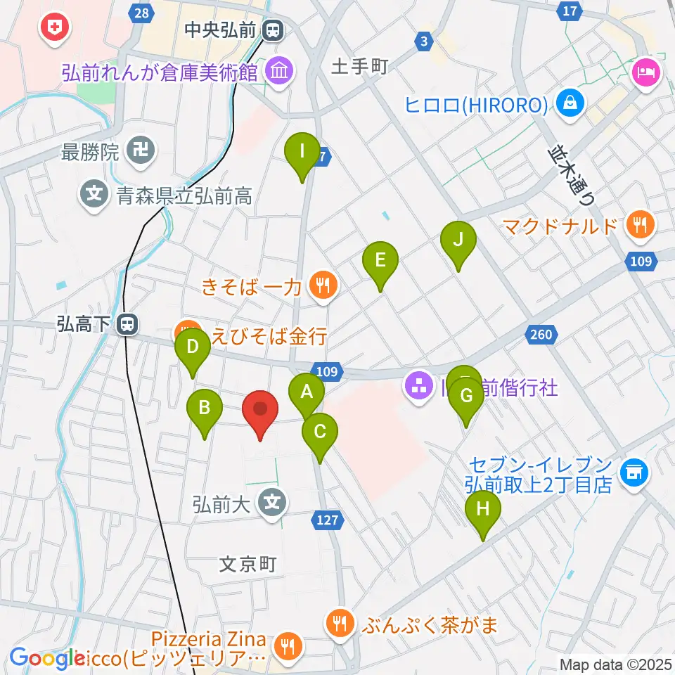 弘前大学創立50周年記念会館周辺のカフェ一覧地図