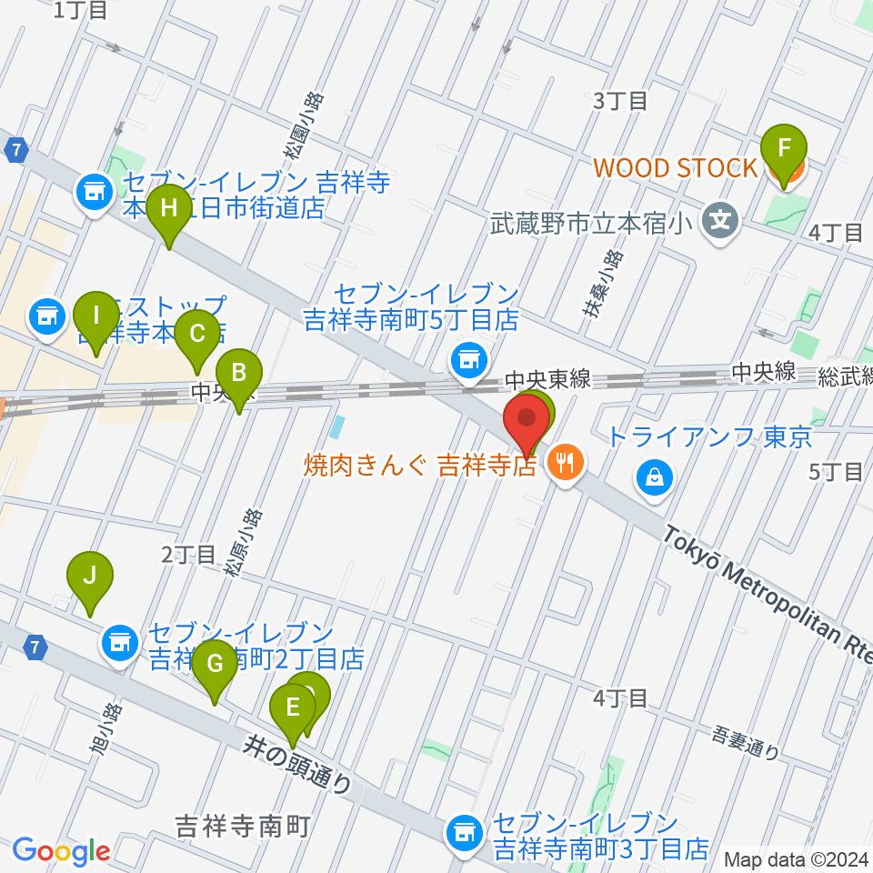 吉祥寺櫂スタジオ周辺のカフェ一覧地図