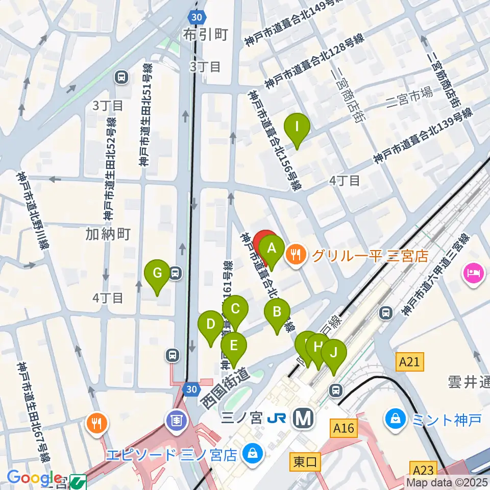 アルマギタースクール周辺のカフェ一覧地図