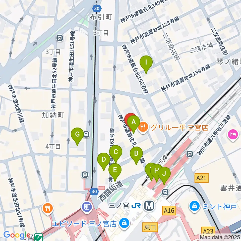アルマギタースクール周辺のカフェ一覧地図
