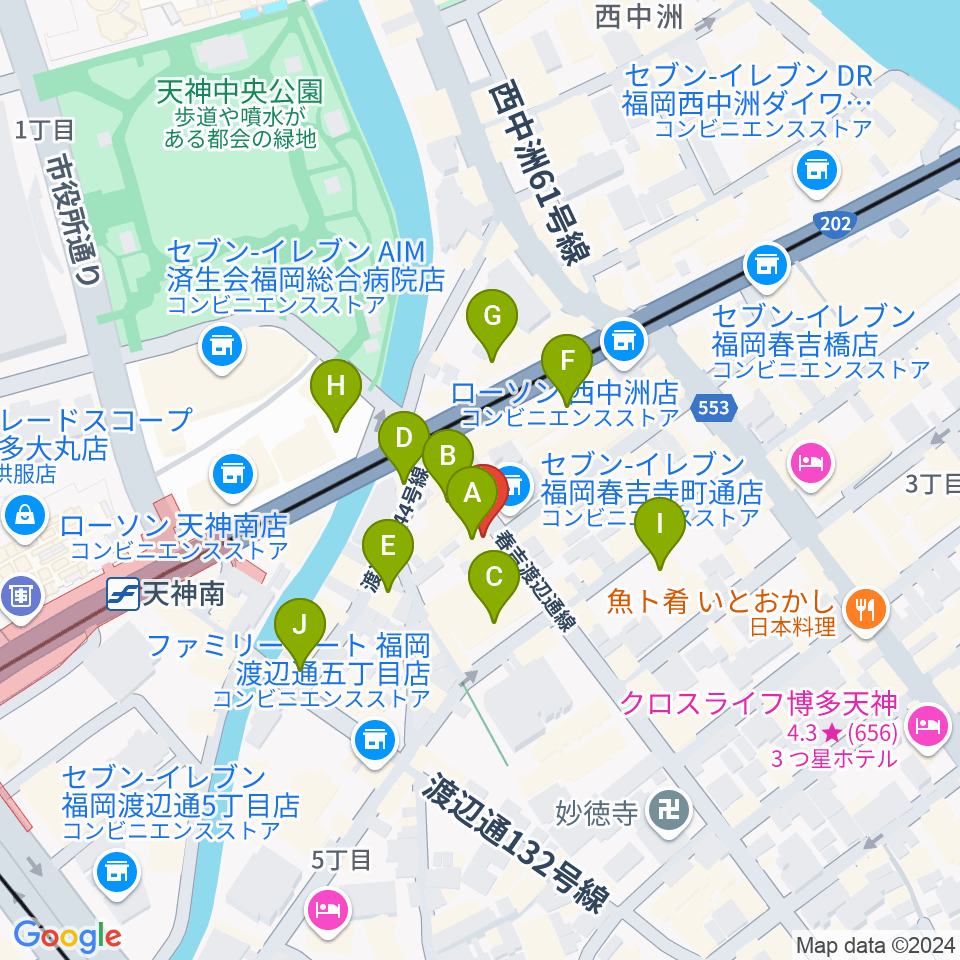 福岡ニューコンボ周辺のカフェ一覧地図