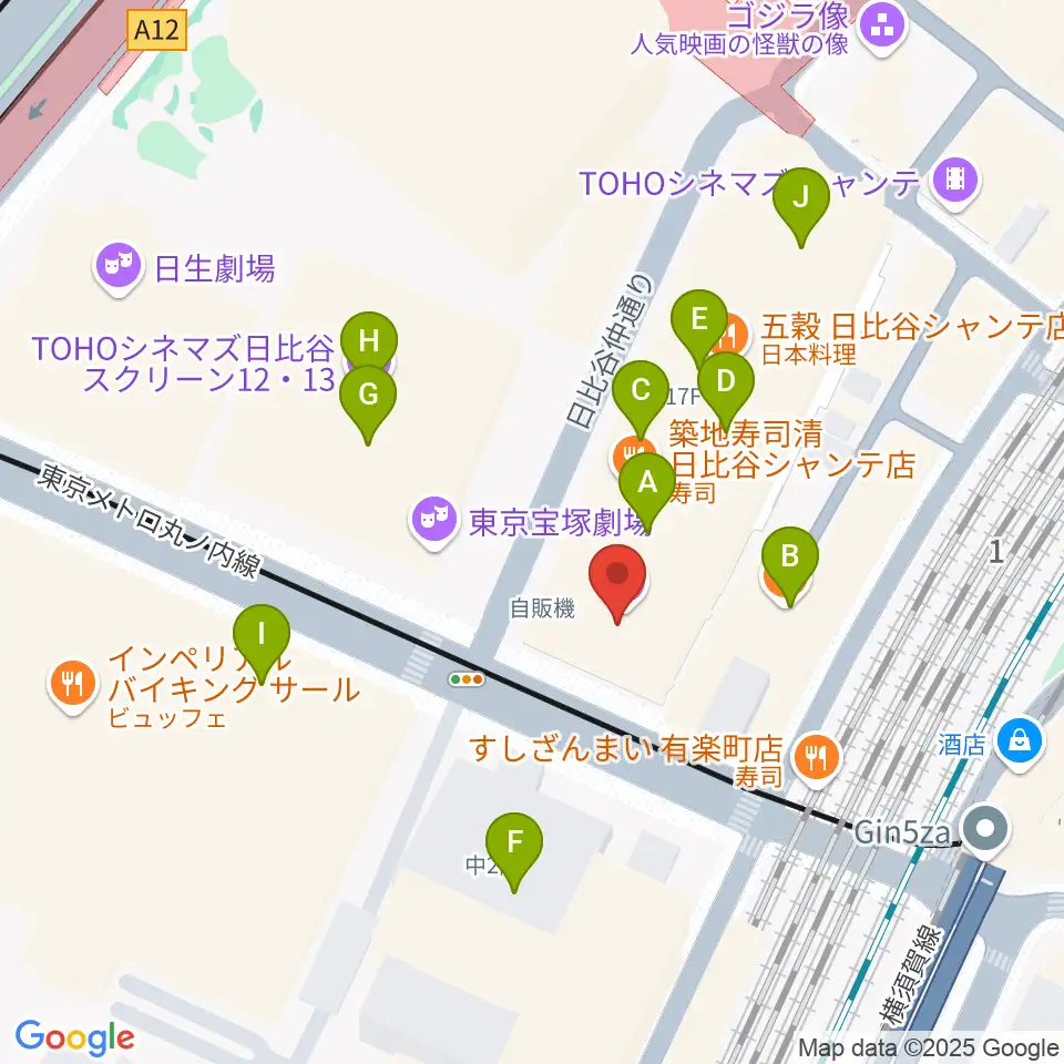 シアタークリエ周辺のカフェ一覧地図
