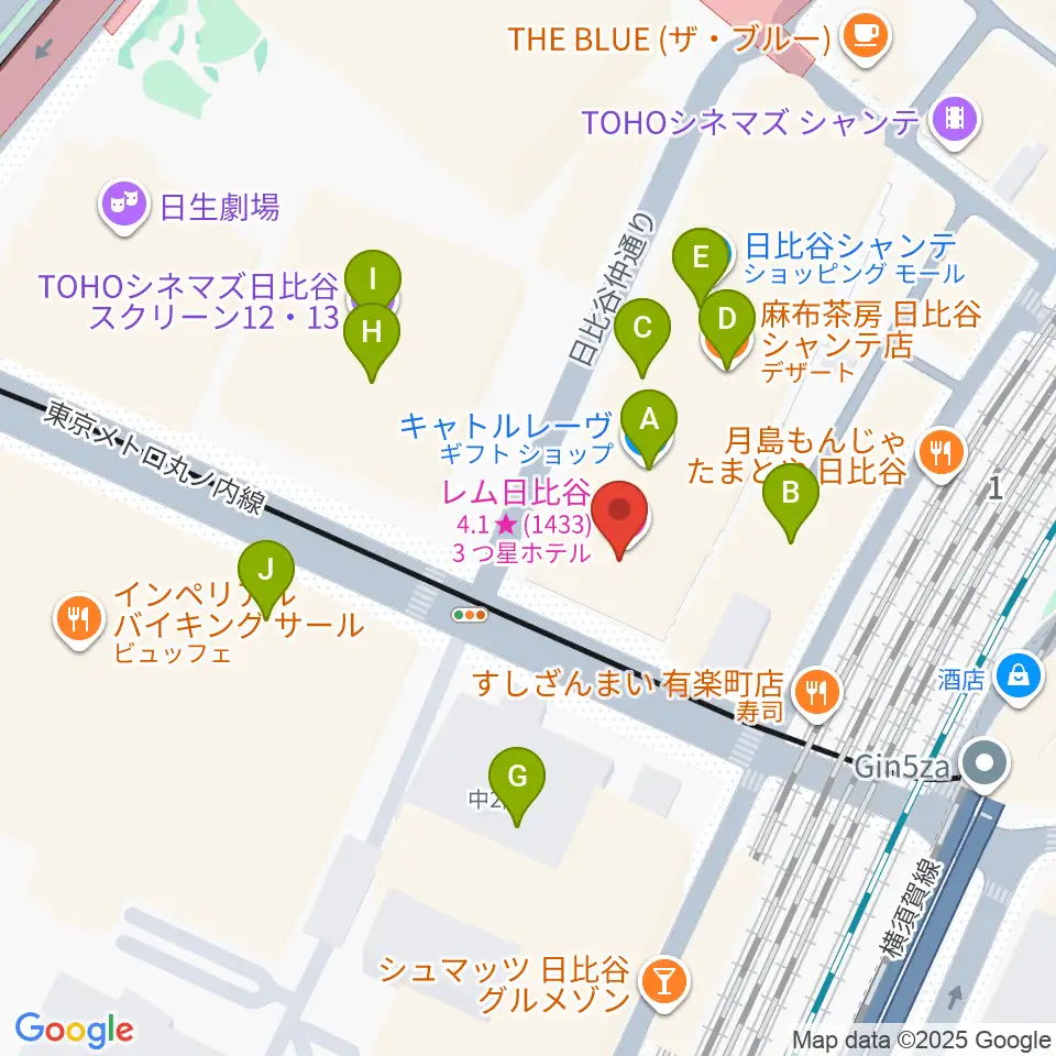 シアタークリエ周辺のカフェ一覧地図