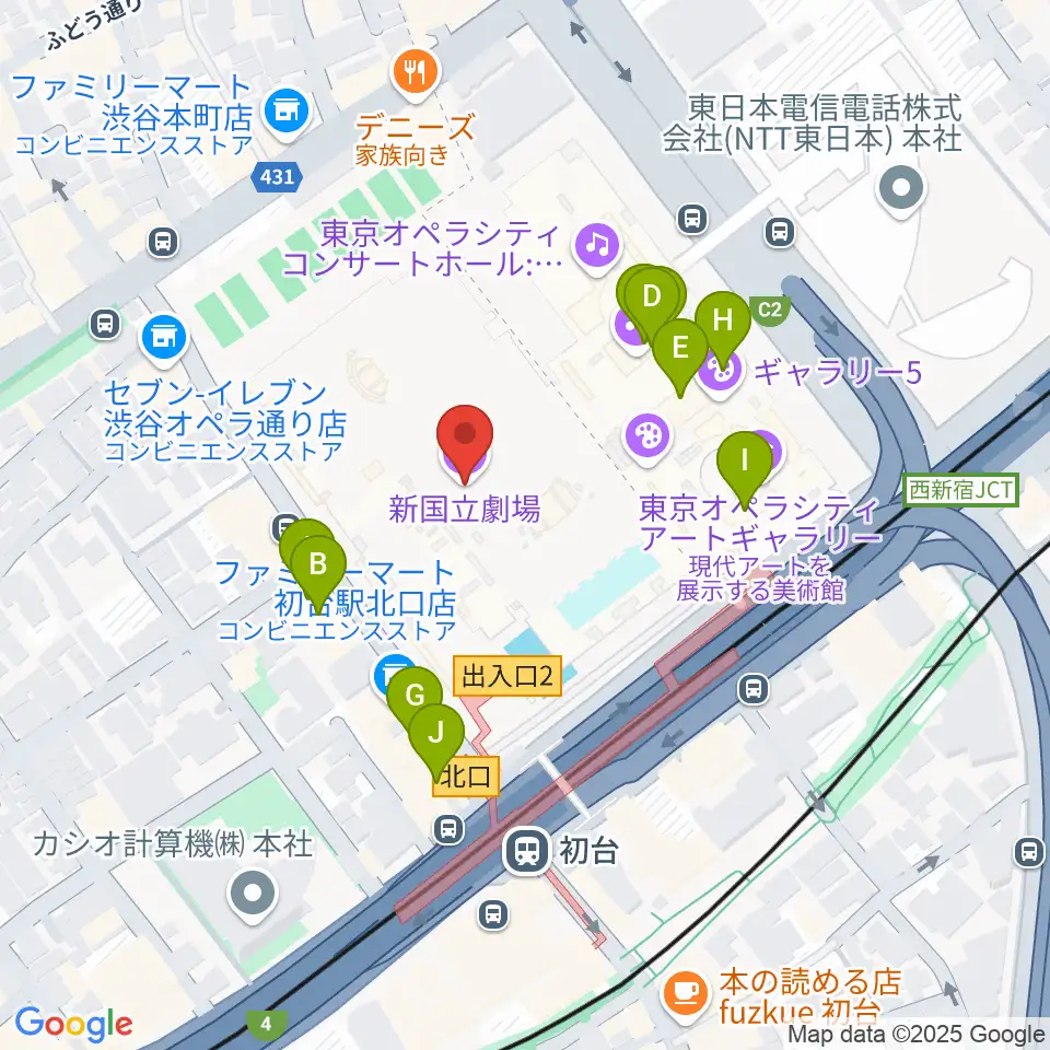 新国立劇場周辺のカフェ一覧地図