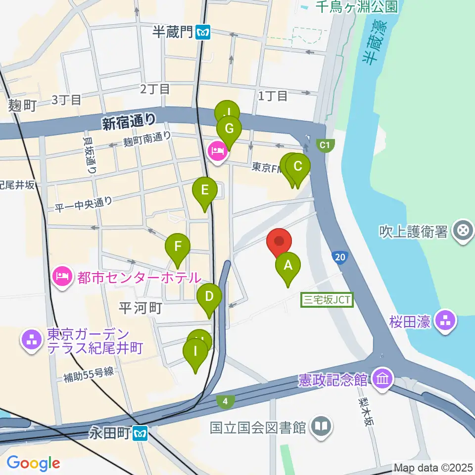国立劇場周辺のカフェ一覧地図