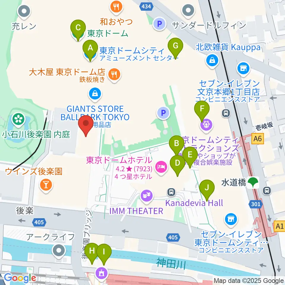 後楽園ホール周辺のカフェ一覧地図