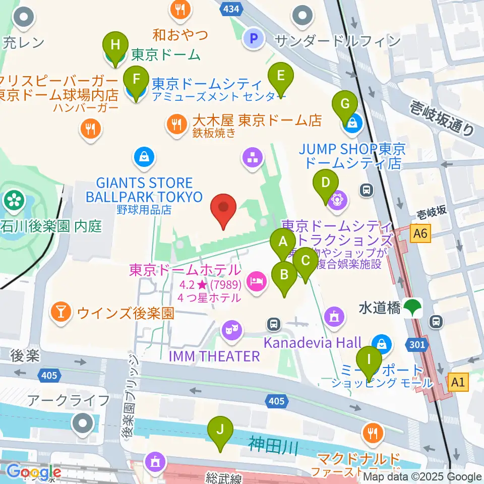 東京ドームシティプリズムホール周辺のカフェ一覧地図