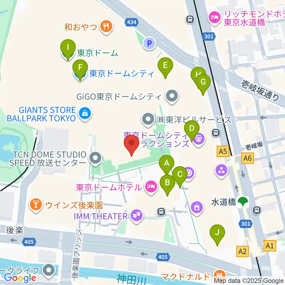 東京ドームシティプリズムホール周辺のカフェ一覧地図
