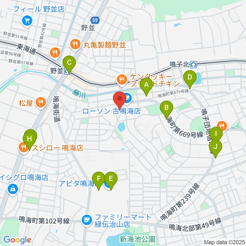 Enchante音楽教室周辺のカフェ一覧地図