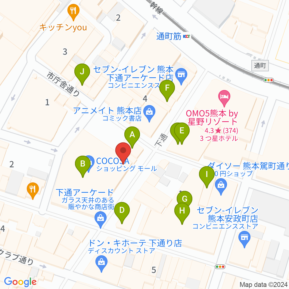 島村楽器 COCOSA熊本店周辺のカフェ一覧地図