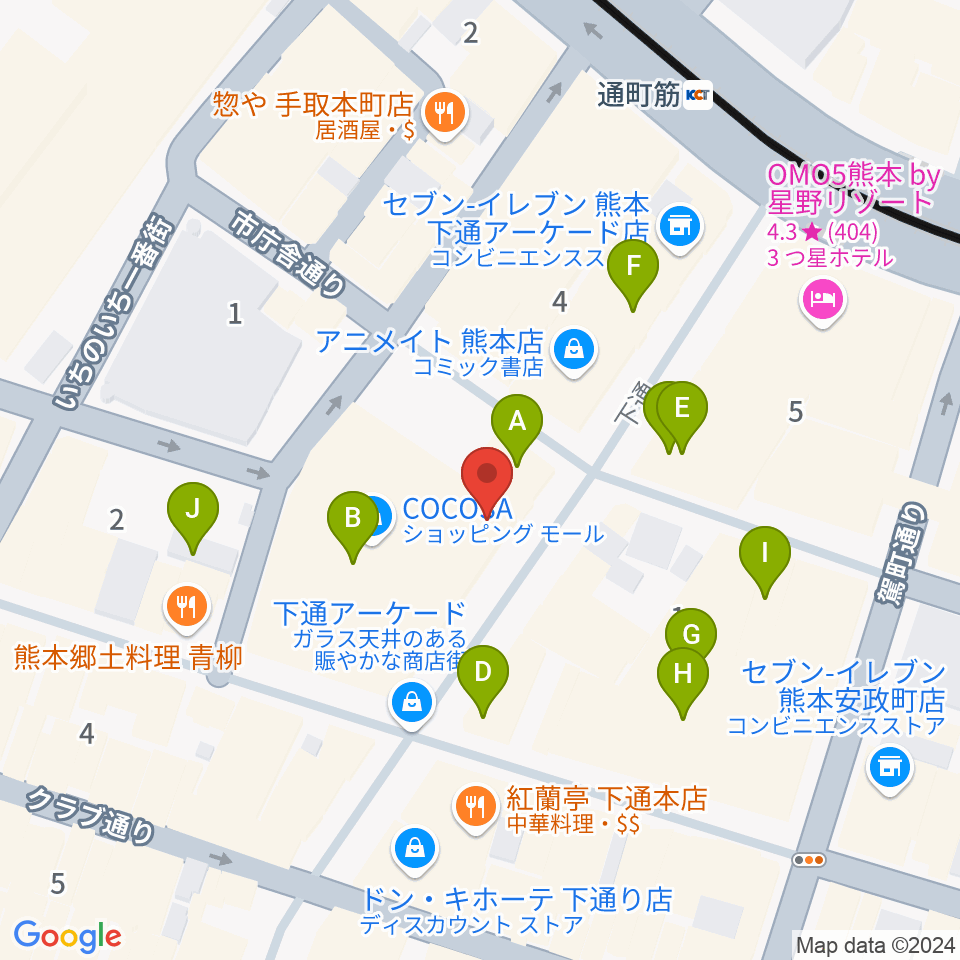 島村楽器 COCOSA熊本店周辺のカフェ一覧地図